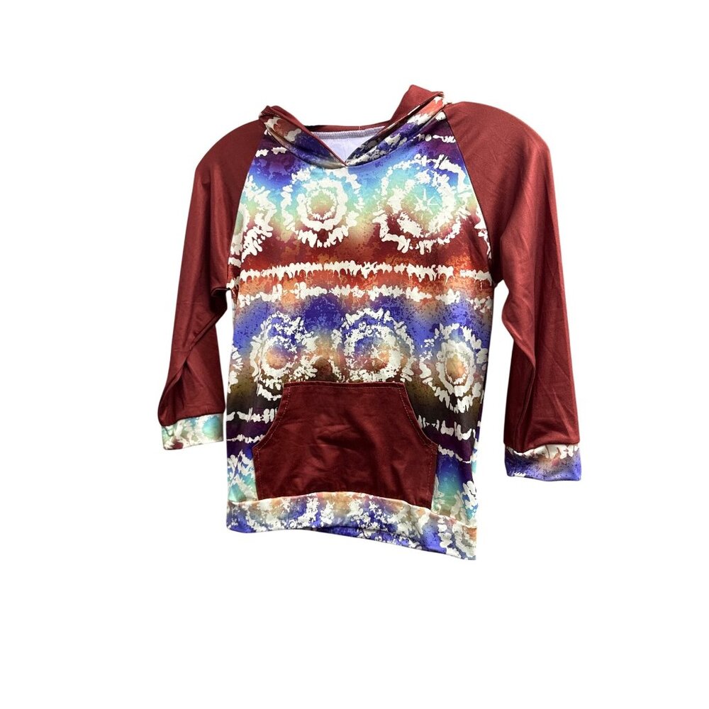 Boys Tie-Dye Hooded Pullover Sweatshirt With Kangaroo Pocket Lightweight Size 7/